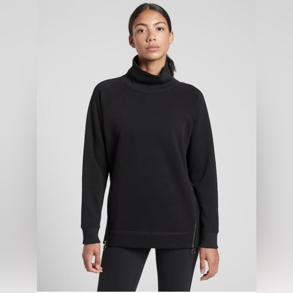 Athleta Black Cozy Karma Side Zip Funnel Neck Sweatshirt Size XS - Picture 2 of 9
